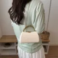 Chic PU hard shell box clutch bag with metal ring handle and chain strap for women evening. - Box Bag / White