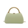 Elegant mint green hard shell clutch bag with gold metal handle for evening party wear. - Box Bag / Light Green