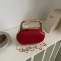 Red acrylic handle handbag evening crossbody chain bag, stylish womens shoulder bag. - Red