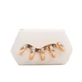 Elegant off-white acrylic clutch bag featuring a luxurious gold claw hardware design with crystals. - White
