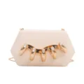 Chic acrylic box clutch bag with gold claw metal decoration and chain shoulder strap for women. - Beige