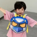 Kids cute cartoon EVA hard shell backpack in blue robot style, lightweight variant design. - Blue