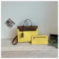 Sac à main en toile color-block avec pochette, élégant sac bandoulière et porté épaule pour femmes. - Ensemble de sacs à bandoulière / Jaune