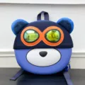 Süßer blauer EVA-Hartschalen-Kinderrucksack mit Bärenohren und Pilotenbrillen-Design. - Blau