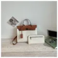 Stijlvolle canvas kleurencombinatie schoudertas met bijpassende tas voor dames dagelijks gebruik. - Schoudertasset / Wit en Bruin