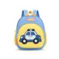 Kids Cartoon Police Car Backpack, Light Blue and Yellow Variant, Lightweight School Bag - Blue Police Car