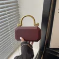 Wine Red Acrylic Box Clutch Bag Gold Metal Handle Chain Crossbody Handbag Evening Bag - Burgundy