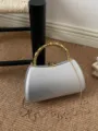 Silver hard shell clutch bag with gold beaded handle and chain strap for women evening party. - Box Bag / Silver