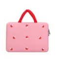 Rosa gesteppte Laptoptasche mit süßer Pilz-Stickerei und roten Griffen für 14 Zoll Laptops. - 14 Zoll / Rosa Groß