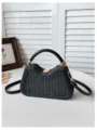 Sac bandoulière noir en paille tissée avec bordure en cuir pour les vacances d'été à la plage. - Style 2 Noir