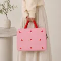 Koreanischer Stil gesteppte Laptoptasche 14 Zoll süße Pilz bestickte Schutzhülle Tasche - 14 Zoll / Rosa Mittel