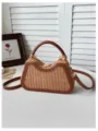 Sac à main tissé en paille d'été avec bordure en cuir, élégant sac bandoulière de plage. - Style 2 Marron