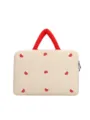 Gesteppte Laptoptasche im koreanischen Stil mit bestickten Pilzen, stoßfeste Schutzhülle. - 14 Zoll / Beige Mittel