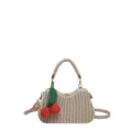 Sac à bandoulière en paille tressée avec charm cerise, détail de style vacances de plage. - Style 1 kaki avec pendentif