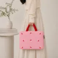 Koreanische gesteppte Laptoptasche 14 Zoll süsse bestickte Pilz rosa Notebook Hülle ästhetisch - 14 Zoll / Rosa Klein