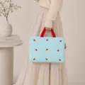 Koreanische gesteppte Laptoptasche 14 Zoll für Damen mit niedlichem Pilz bestickte Schutzhülle - 14 Zoll / Blau Klein