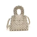 Handcrafted beaded mini handbag crossbody bag clear crystal and silver beads fashion summer style. - S / Clear
