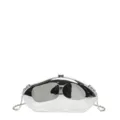 Silver metallic acrylic hard clutch bag with chain strap, stylish evening handbag for women. - Silver