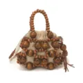 Bolso de mano de cuentas de madera hecho a mano con bolsa de lona, mini bolso cubo. - Marrón