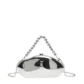 Detail view of the silver metallic acrylic evening clutch with beaded handle and chain. - Silver with Charm