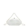 Chic acrylic evening clutch bag with pearl handle and metal chain strap for women. - White With Pendant