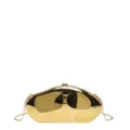 Χρυσή μεταλλική τσάντα clutch, ακανόνιστο αφηρημένο σχέδιο με αλυσίδα, βραδινή. - Χρυσό
