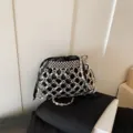Handgemaakte kralen ketting tas niche ontwerp trekkoord crossbody schoudertas voor dames - L / Zwart