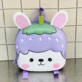 Cute cartoon EVA hard shell kids backpack with strawberry and bunny ears design, lightweight. - Purple