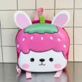 Cute strawberry rabbit EVA children backpack, lightweight school bag for kids and toddlers. - Pink