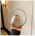 Silver acrylic spherical evening bag with circle handle, stylish hard shell clutch purse for women. - Silver