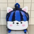 Cute cartoon EVA hard shell backpack detail, blue striped design with animal ears. - Dark Blue