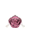 Glossy pink rose shaped acrylic clutch bag detail, elegant chain strap and hard shell design. - Crossbody Style Pink