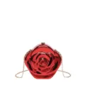 Glossy red rose acrylic clutch detail, metallic gold chain strap, luxury evening bag close-up. - Crossbody Style Red