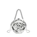 Silver rose acrylic evening bag with beaded handle and chain strap for women chic party. - Top-Handle Crossbody Silver