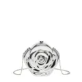 Silver rose shaped acrylic clutch bag, metallic finish detail, exquisite chain strap. - Crossbody Style - Silver