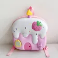 Cute EVA shell backpack for kids, pink cake design with strawberry and cute bunny for daily use. - Pink