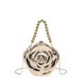 Gold rose shaped acrylic evening clutch bag with beaded handle and chain strap for women. - Light Gold Top-Handle Crossbody Bag
