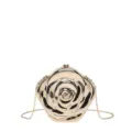 Gold rose shape acrylic evening clutch bag detailed view featuring a chic metal chain strap. - Crossbody Style Light Gold