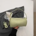 Light green woven cylindrical handbag, chic shoulder bag and crossbody bag for women stylish. - Green