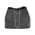 Black rhinestone bucket bag featuring sparkling crystals and silver chain strap for elegant style. - Colorful