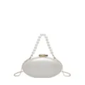 Elegante pochette ovale in acrilico bianco con manico di perle e catena d'oro per festa serale. - Bianco Con Manico