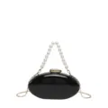 Borsa clutch ovale in acrilico nero con manico di perle e catena dorata per festa serale donna. - Nero (Con Manico)