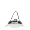 Borsa pochette ovale in acrilico argento con manico di perle e tracolla a catena donna. - Argento Con Manico