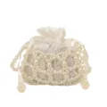 Weiß Perlen Besetzte Abendtasche Satin Kordelzug Handtasche Elegante Hochzeit Party Tasche Damen - Weiß