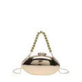 Borsa pochette ovale metallica dorata con manico di perle e catena per feste serali. - Champagne con manico