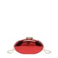 Borsa pochette ovale in acrilico rosso con catena dorata, elegante borsa da sera chic. - Rosso