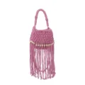 Pink macrame fringe bucket bag candy color handmade woven beach handbag shoulder vacation bag - Pink
