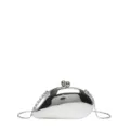 Silberne metallische mangoformige harte Abendtasche Clutch mit Kette und Kussverschluss. - Kettenriemen-Stil / Silber