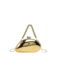 Goldene metallische mangoformige harte Abendtasche Clutch Tasche mit Perlenhenkel Kette. - Perlengriff-Stil / Gold
