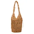 Acrylic Woven Beaded Bucket Bag Women Shoulder Handbag Beach Vacation Bag With Lining - Khaki